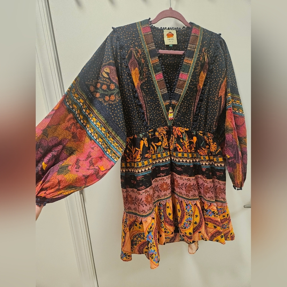 Farm Rio Mixed Patchwork Boho Minidress Size XS - Picture 6 of 16